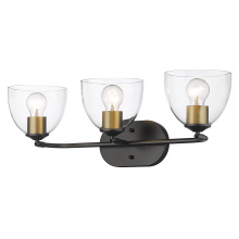 Golden 6958-BA3 BLK-BCB-CLR - Golden Lighting Roxie 3-light Vanity in Matte Black and Brushed Champagne Brass Accents